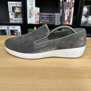 FitFlop Superskate Velvet Gray Slip on Sneaker Flat Comfort Shoes Women's 8.5